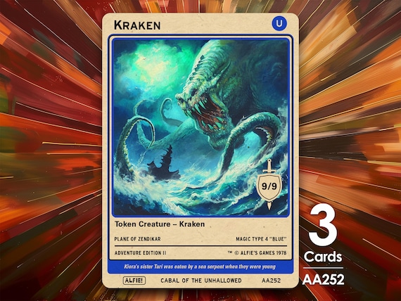 3x Kraken Blue 9/9 Token MTG Token - Alfie's Adventure by Alfie
