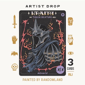 3x Wraith 3/3 Black Menace MTG Token, artist, alfies, hand drawn fantasy art, no ai, randomland, human - RL1
