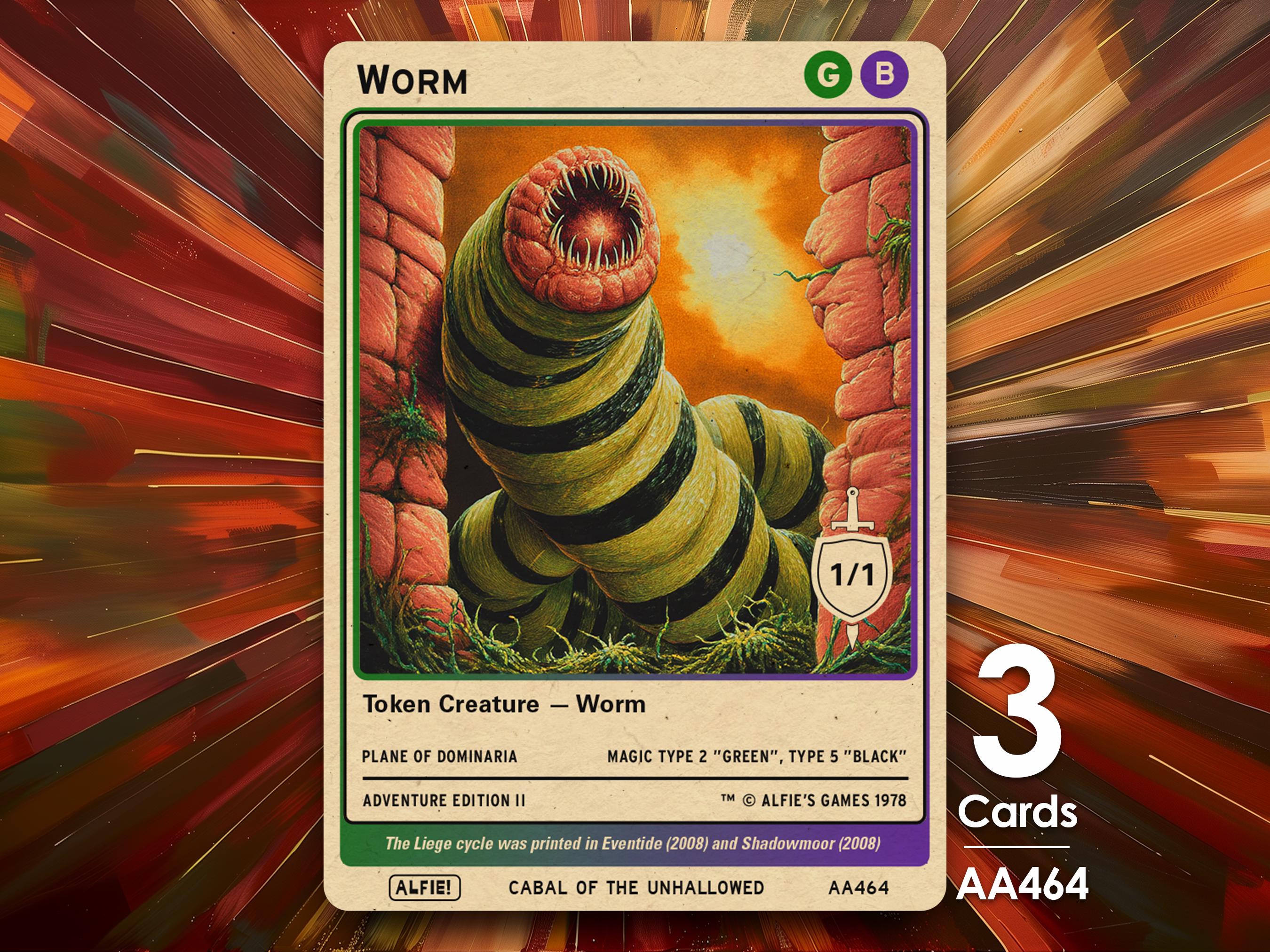 3x Worm 1/1 Black Green Tokens for MTG - Alfie's Adventure by Alfie AA464 -  Etsy