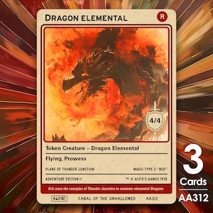 3x Dragon Elemental MTG-token - Alfie's Adventure van Alfie AA312