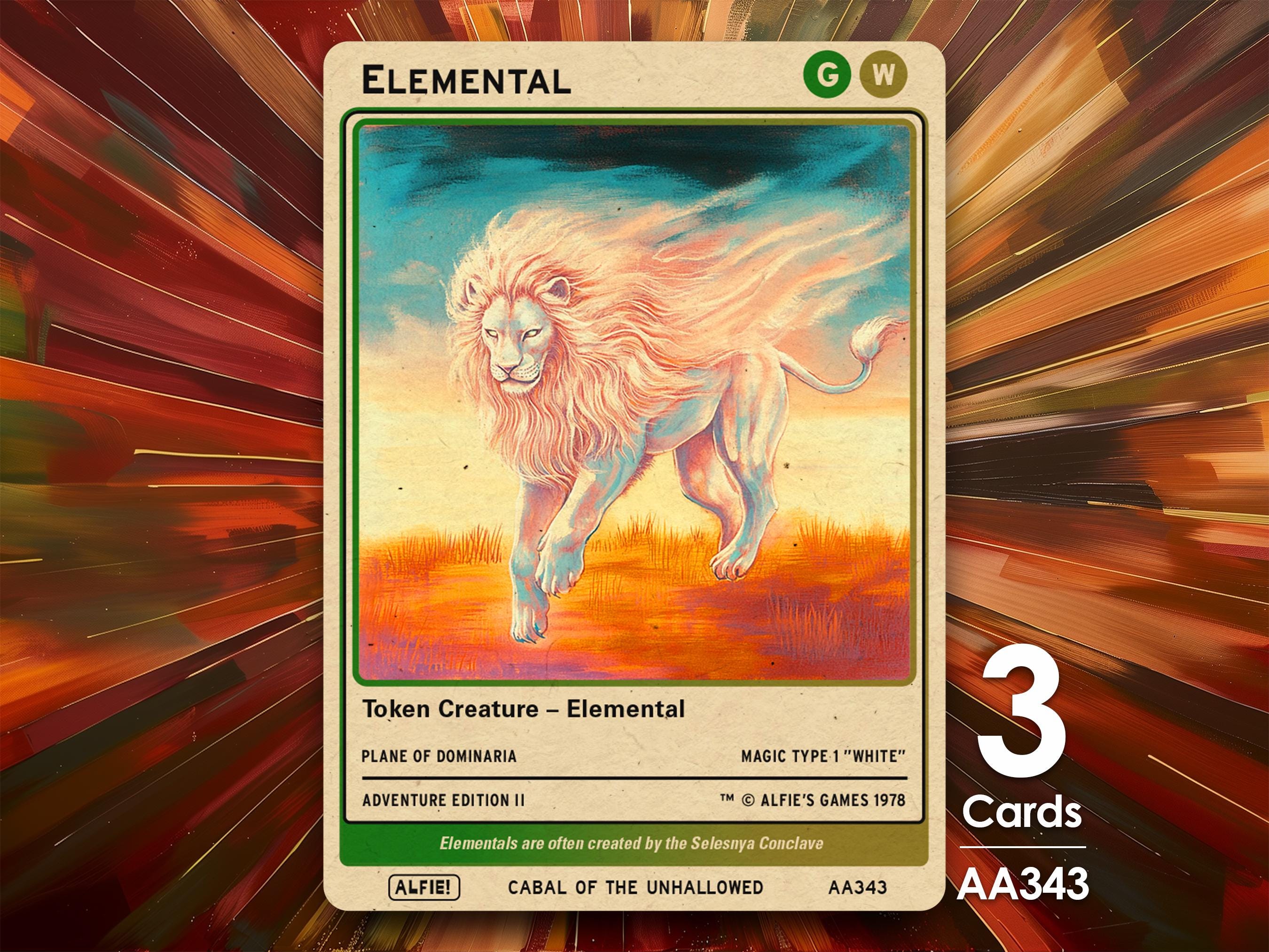 3x Elemental Grün Weiße Token ohne Schlüsselwort für MTG - Alfie's Adventure von Alfie AA343