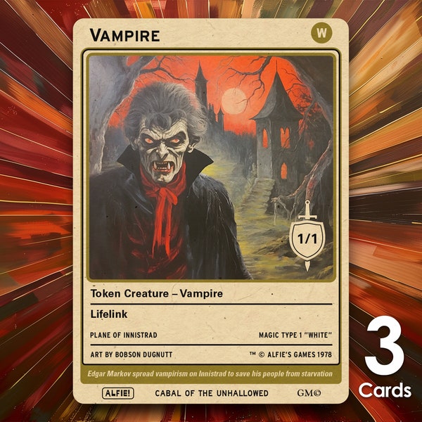 Vampire White 1/1 MTG Tokens x3 - Alfie's Adventure - AA195