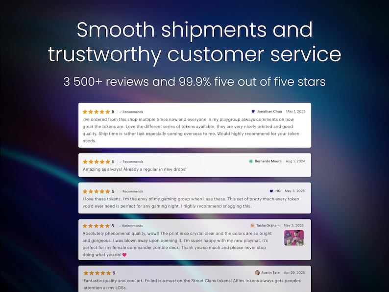 May include: Image showcasing customer reviews with a 5-star rating, highlighting smooth shipments and trustworthy customer service. The text reads "3,500+ reviews and 99.9% five out of five stars."
