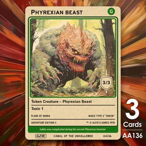 3x Phyrexian Beast 3/3 MTG Token - Alfie's Adventure von Alfie AA136