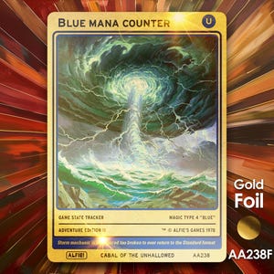 Blue Mana Counter Gold Foil MTG-token - Alfie's Adventure by Alfie - AA238F