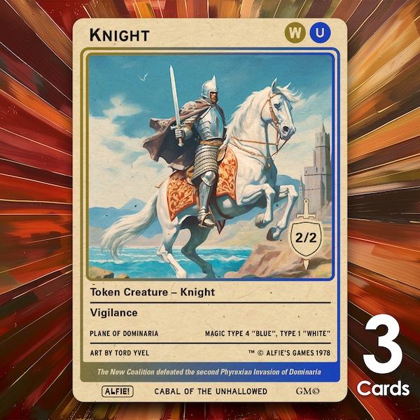 Knight Blue White 2/2 Token x3 for Magic - Alfie's Adventure - AA133