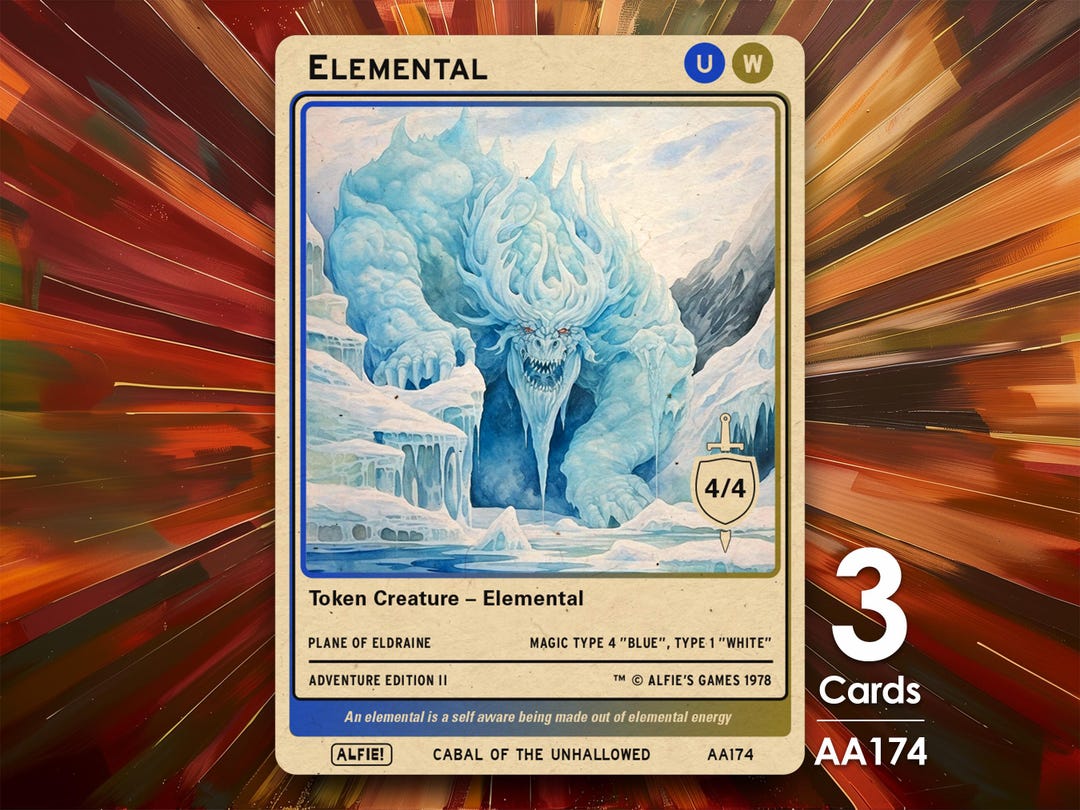 3x Elemental Blue White 4/4 MTG Token - Alfie's Adventure - AA174