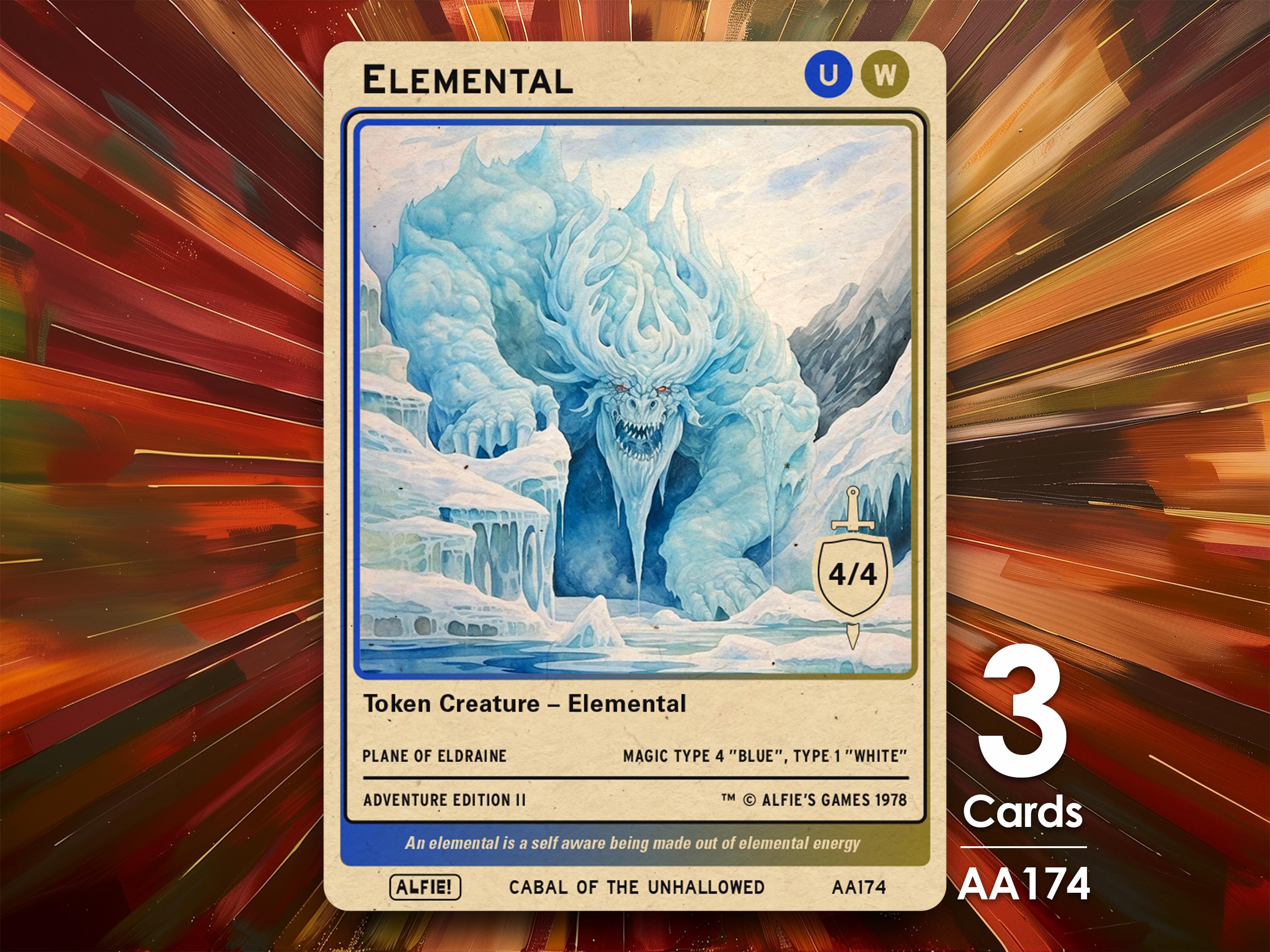 3x Elemental Blue White 4/4 MTG Token - Alfie's Adventure - AA174