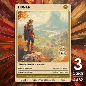 3 fichas de MTG Human 1/1 - La aventura de Alfie por Alfie AA82