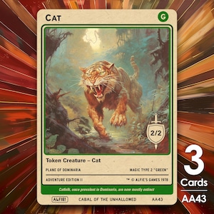 3x Cat Green 2/2 MTG Token - Alfie&#39;s Adventure by Alfie - AA43
