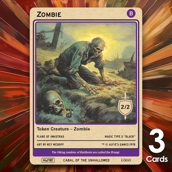 Zombie Token 2/2 x3 for Magic - Alfie's Adventure - AA8