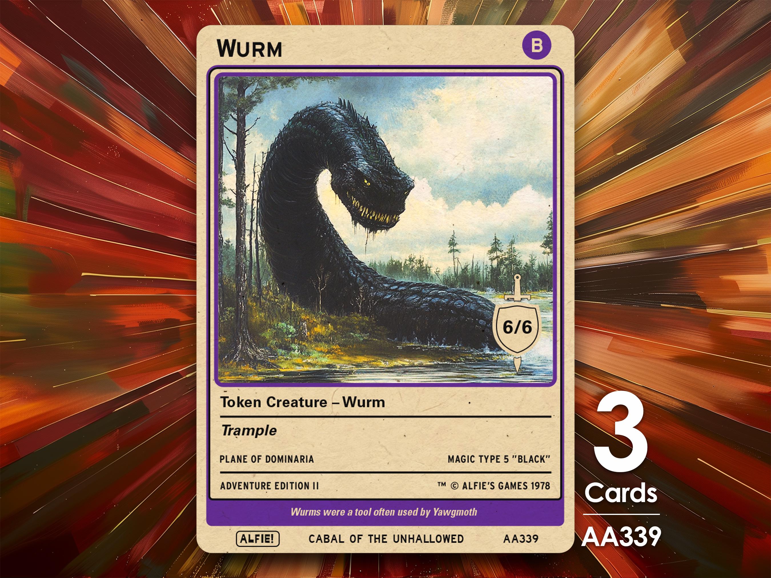 mtg black adventure cards 3x Wurm Black Token for MTG - Alfie's Adventure by Alfie AA339