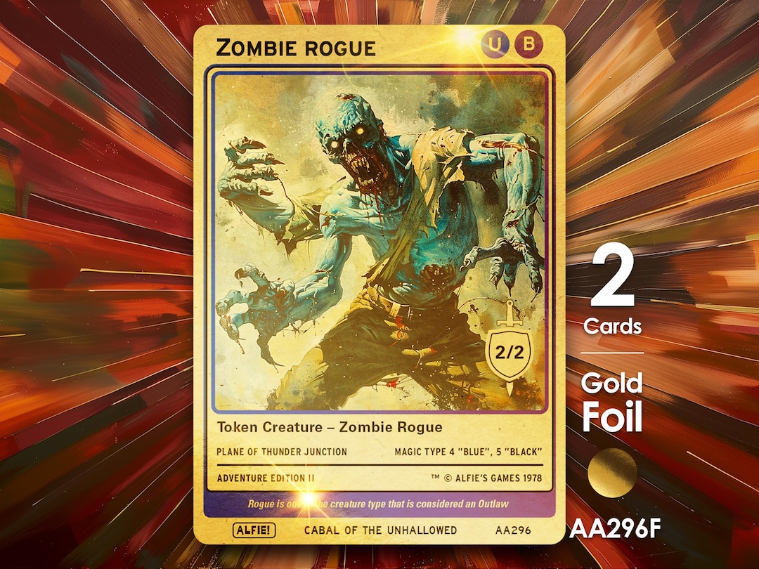 2x Zombie Rogue Gold Foil Token for MTG - Alfie's Adventure by