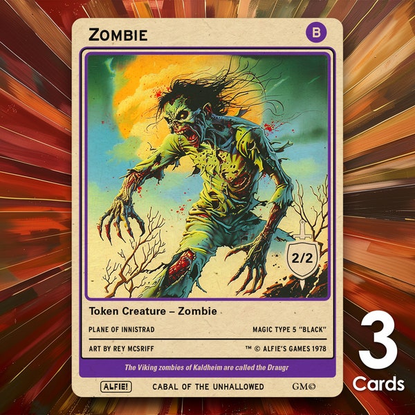 Zombie Token 2/2 x3 for Magic - Alfie's Adventure - AA275