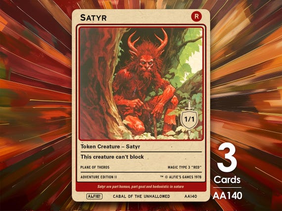 3x Satyr Token 1/1 MTG Token - Alfie's Adventure by Alfie AA140 - Etsy Canada 3x Satyr Token 1/1 MTG Token - Alfie's Adventure by Alfie AA140 - Etsy Canada