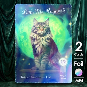 2x Cat 2/2 Green Foil Tokens - Little Ms. Ragnarök - Multiverse Pets & Critters Show - MP4F