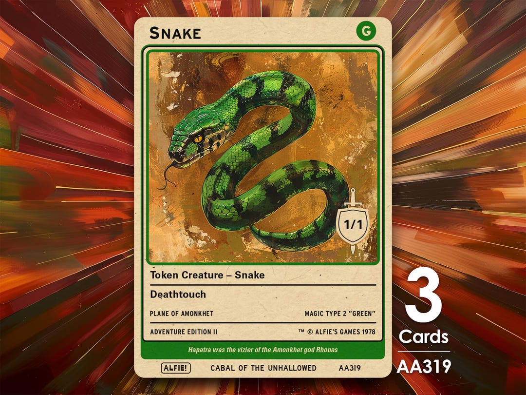 3x Snake 1/1 Deathtouch MTG Token - Alfie's Adventure by Alfie