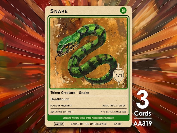 3x Snake 1/1 Deathtouch MTG Token - Alfie's Adventure by Alfie