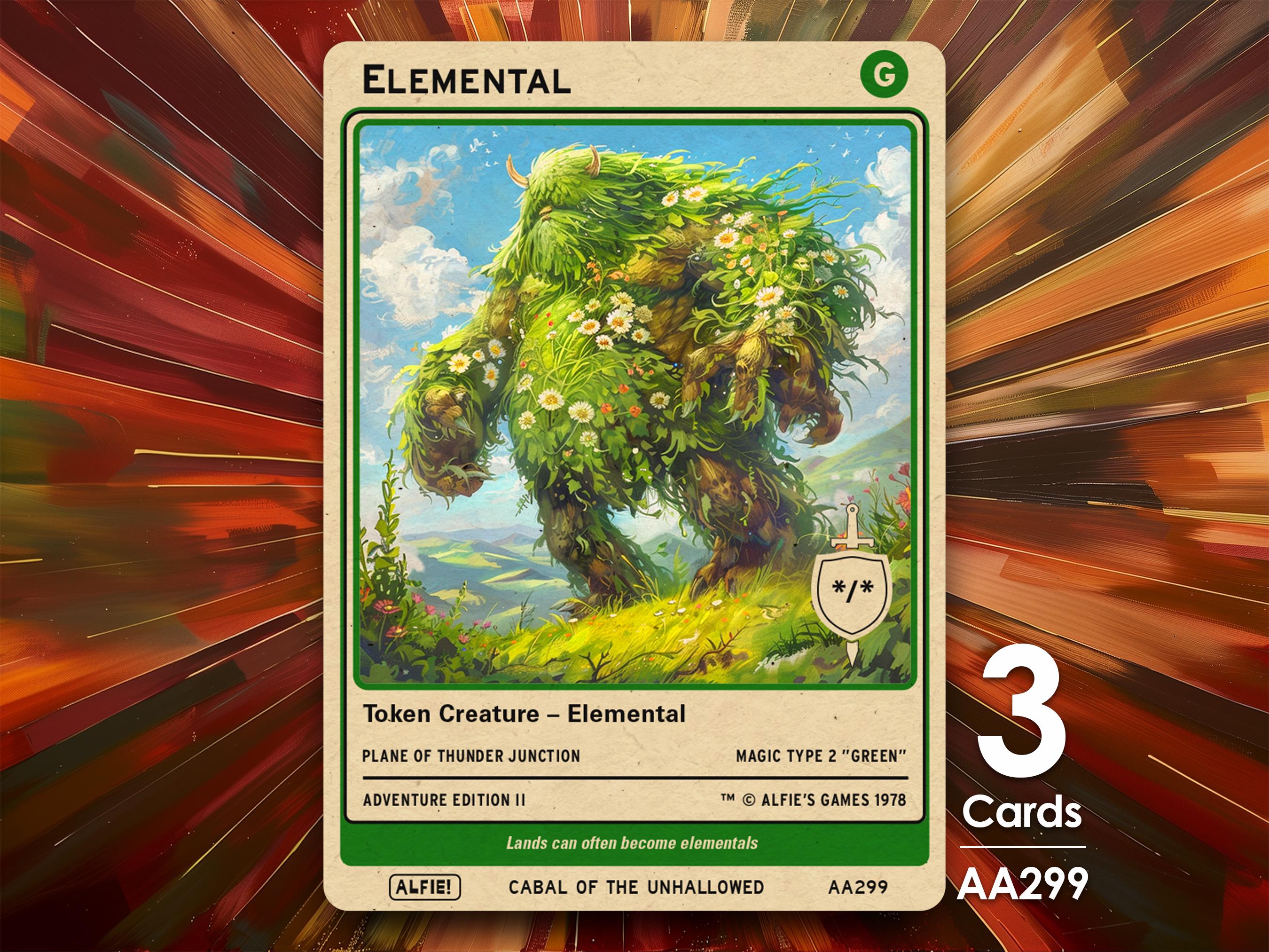 Elemental */* Green Token X3 for MTG - Alfie's Adventure by Elemental */* Green Token X3 for MTG - Alfie's Adventure by