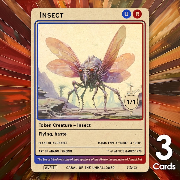 Insect 1/1 Red Blue MTG Tokens x3 - Alfie's Adventure - AA114