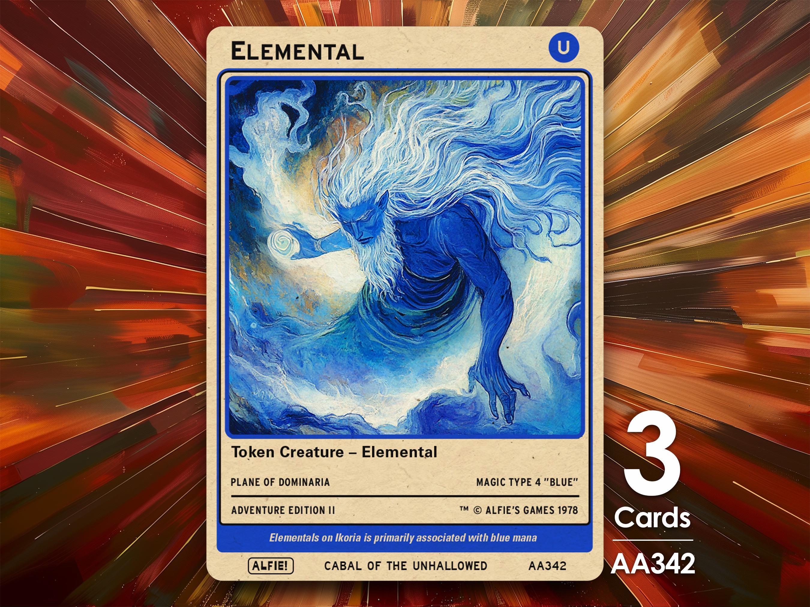 3x Elemental Blue Keywordless Token for MTG - Alfie's Adventure by