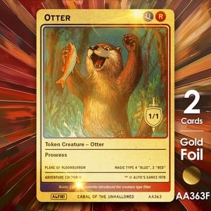 2x żeton Otter Gold Foil do gry MTG - Alfie's Adventure autorstwa Alfiego AA363F