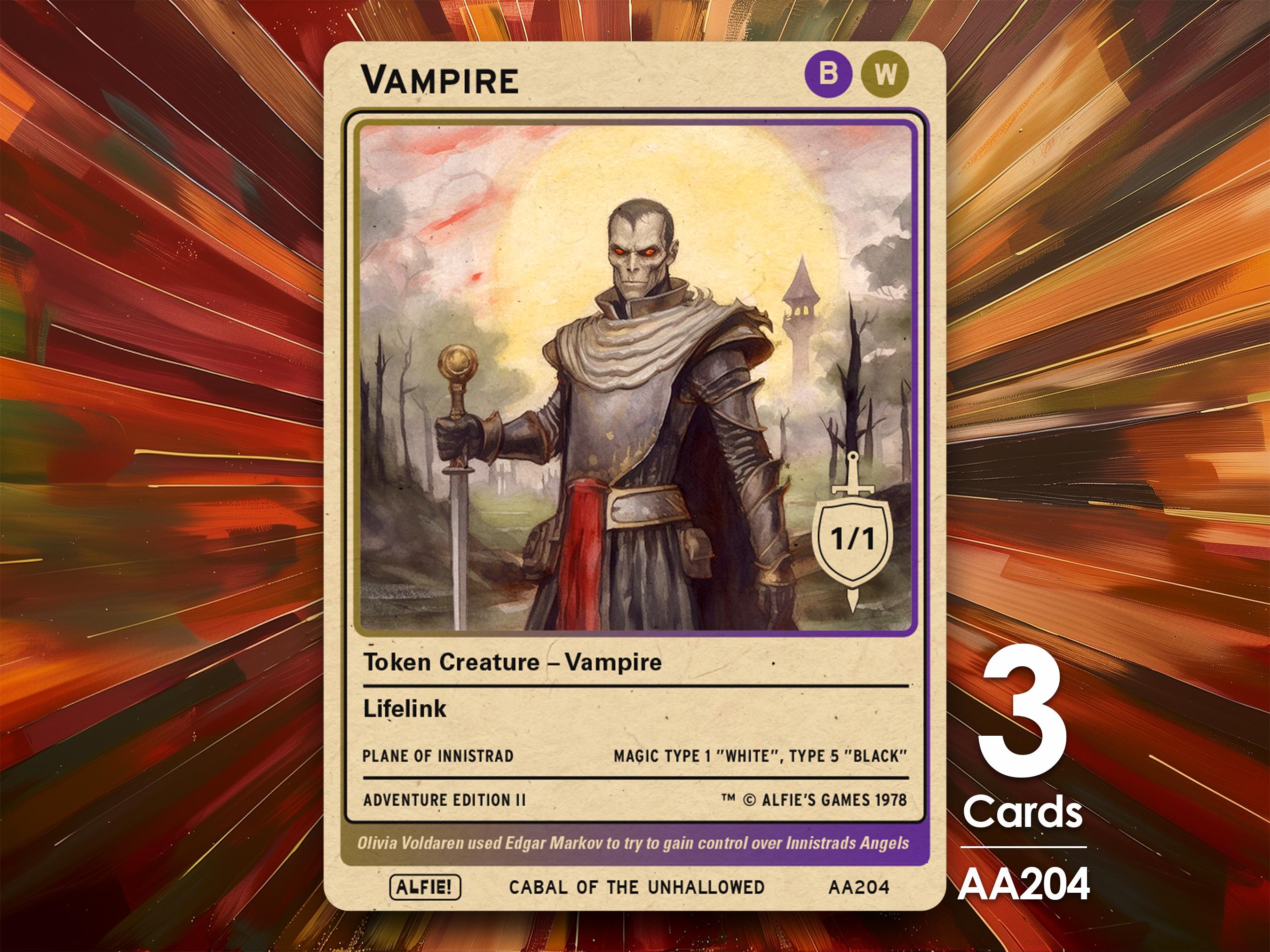 white vampire cards mtg 3x Black 1/1 Token - Alfie's Adventure by Alfie AA204 From the moment they arrived Subtype: Vampire, Colors: White, Black,