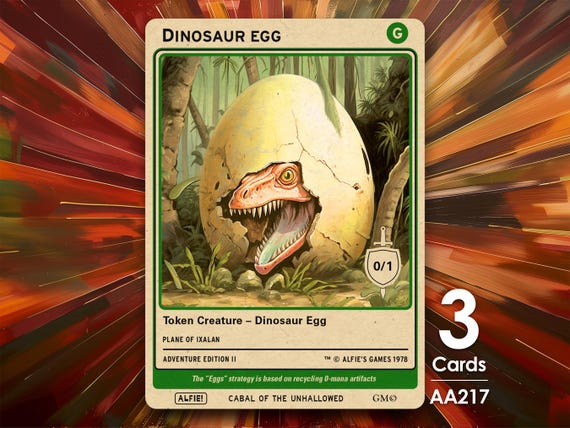 egg cards mtg Shadowblood - Artifact - put a 4/4 red Bird creature token with flying onto the battlefield at the beginning of the next end step. Mysterious Egg