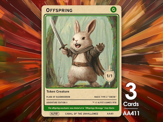 3x Offspring Rabbit Green MTG Token - Alfie's Adventure by Alfie