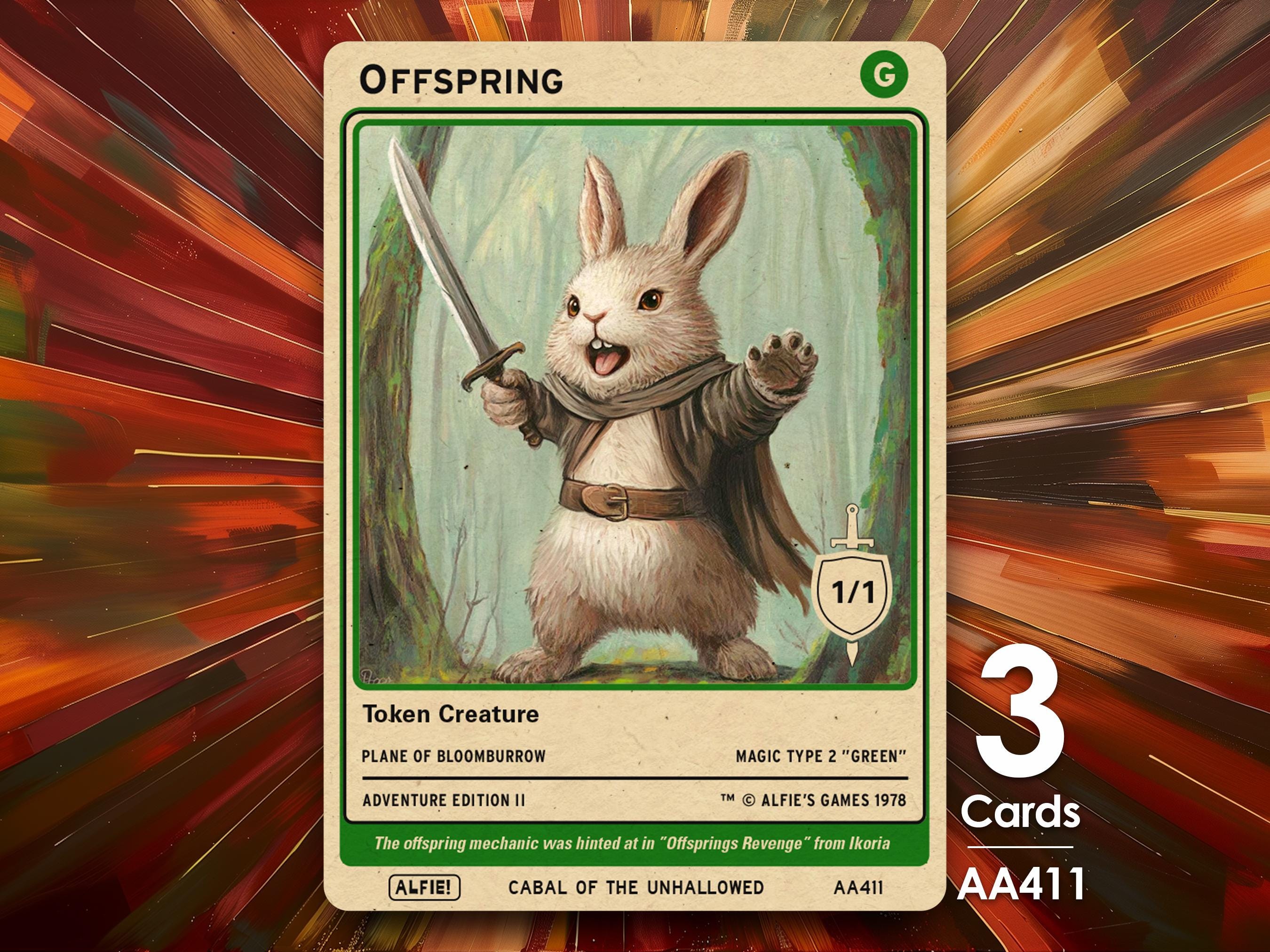 3x Offspring Rabbit Green MTG Token - Alfie's Adventure by Alfie
