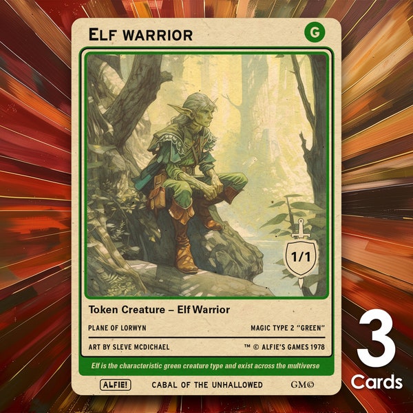 Elf Warrior 1/1 MTG Tokens x3 - Alfie's Adventure - AA48