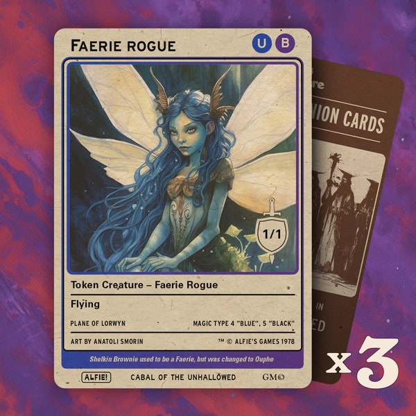 Faerie Rogue Blue Black Token 1/1 x3 for Magic - Alfie's Adventure - AA203