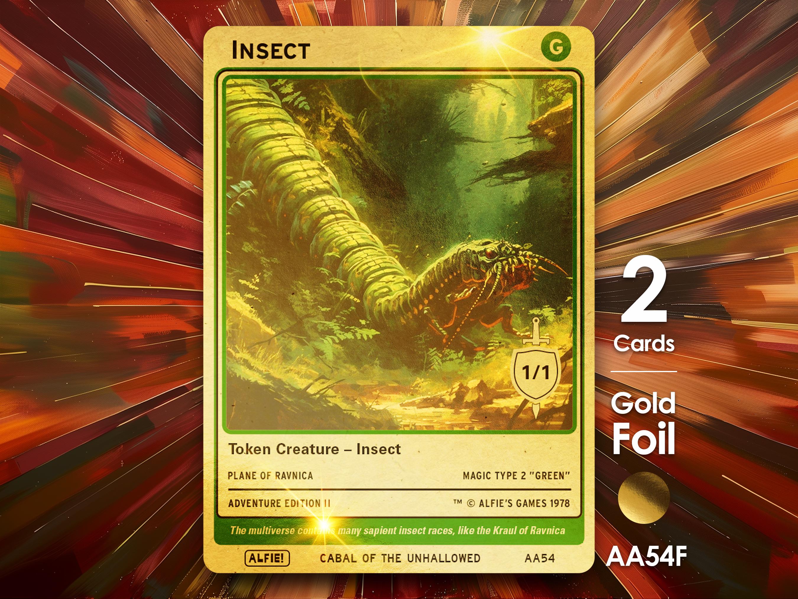 2x Insect 1/1 Gold Foil MTG Token - Alfie's Adventure by Alfie