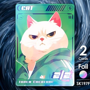 2x Cat Green 2/2 foil tokens for mtg - Street Clans by Alfie - SK197F