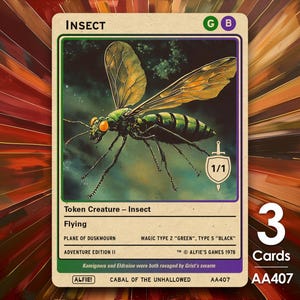 3x Insect Green Black Flying MTG Token - Alfie&#39;s Adventure by Alfie AA407