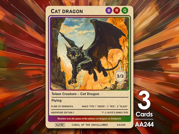 3x Cat Dragon MTG Token - Alfie's Adventure by Alfie - AA244
