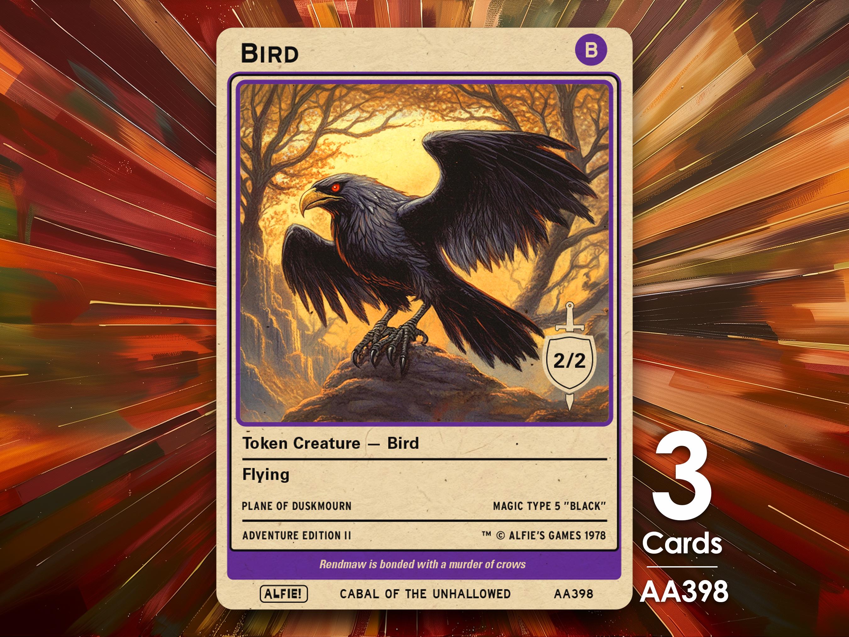 3x Bird 2/2 Black MTG Token - Alfie's Adventure by Alfie AA398 - Etsy