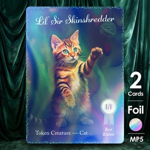 2x Cat 1/1 Green Foil Tokens - Lil&#39; Sir Skinshredder - Multiverse Pets & Critters Show - MP5F