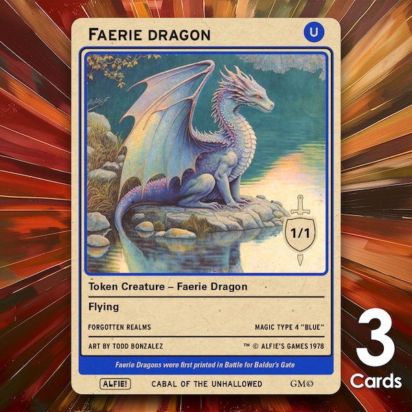 Faerie Dragon 1/1 MTG Tokens x3 - Alfie's Adventure - AA15