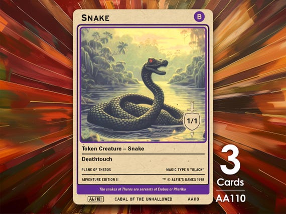 3x Snake 1/1 Black MTG Token - Alfie's Adventure by Alfie AA110 - Etsy