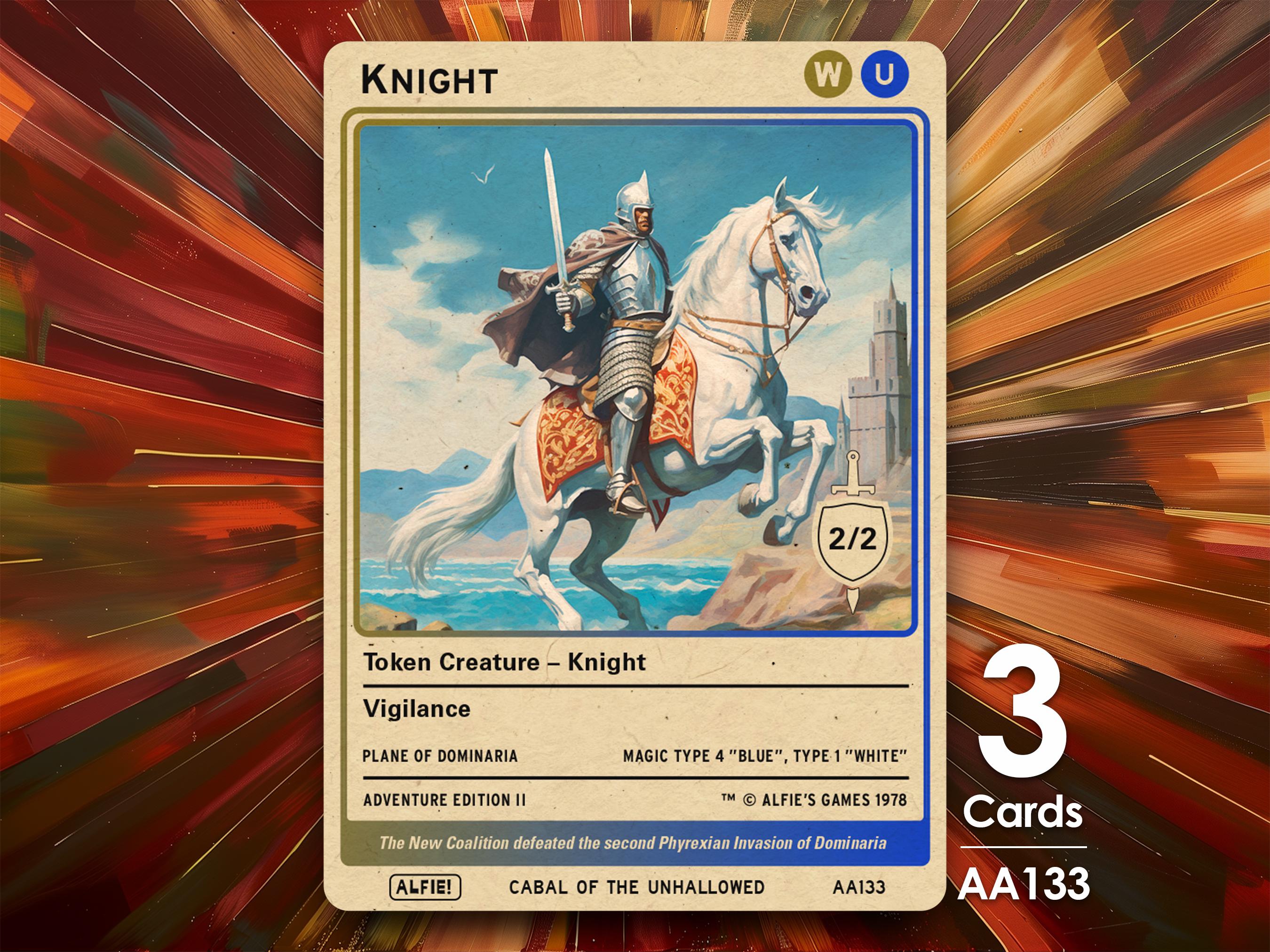 3x Knight Blue White 2/2 Token for MTG - Alfie's Adventure by