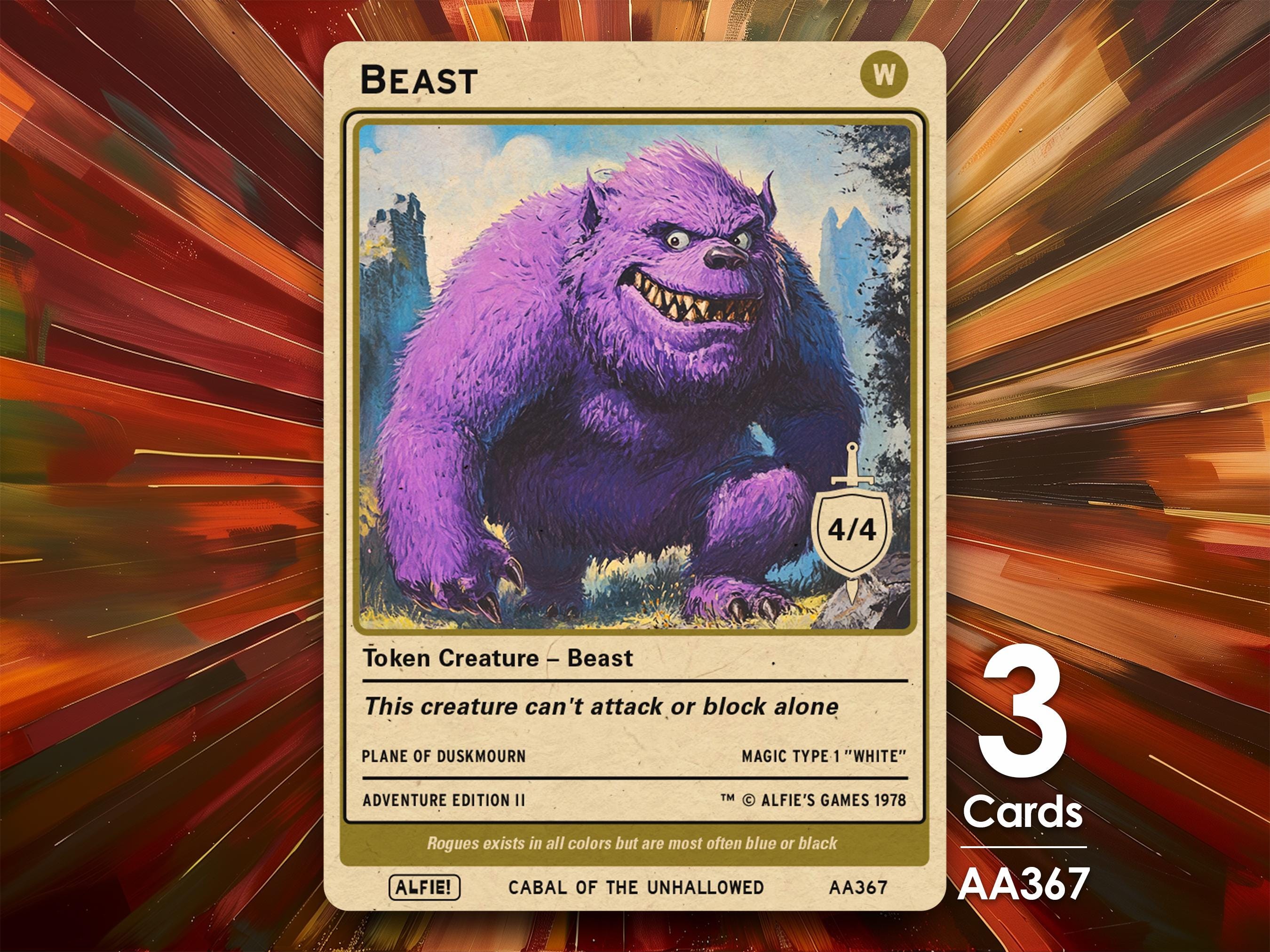 3x Beast White Token for MTG - Alfie's Adventure by Alfie - AA367 - Etsy