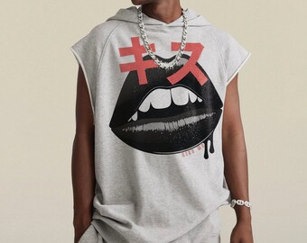Sleeveless hoodie oversized, graphic hoodie, y2k hoodie, japanese streetwear, harajuku, hoodies, custom hoodie, cool hoodie, mens hoodie,