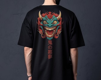 Oversized tshirt japan, oni mask tshirt, Japanese tshirt oversized, japanese streetwear, harajuku style tshirt, japan tshirt, graphic shirt