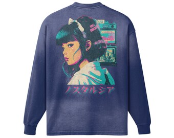Vintage Anime Streetwear Tshirt, Long Sleeve Japanese Shirt, Washed Y2K Tee, Aesthetic Clothes
