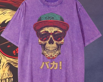 Vintage washed oversized Y2K t-shirt, streetwear oversized japanese shirt, skull tee, 90's Harajuku aesthetic