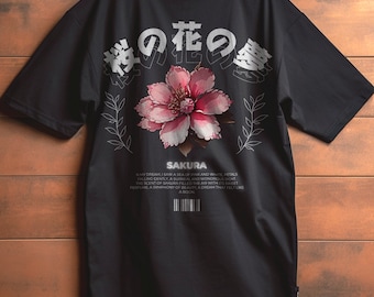 Japan oversized tshirt, flower streetwear tshirt, Y2K shirt, Harajuku shirt, Sakura tshirt, Unisex oversize, kanji tshirt, Sakura shirt