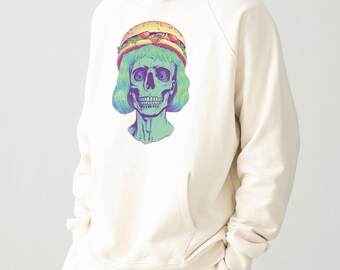 Vintage Y2K Hoodie, Oversized Vaporwave Hoodie, Retrowave Sweatshirt, Skull Burger Hoodie