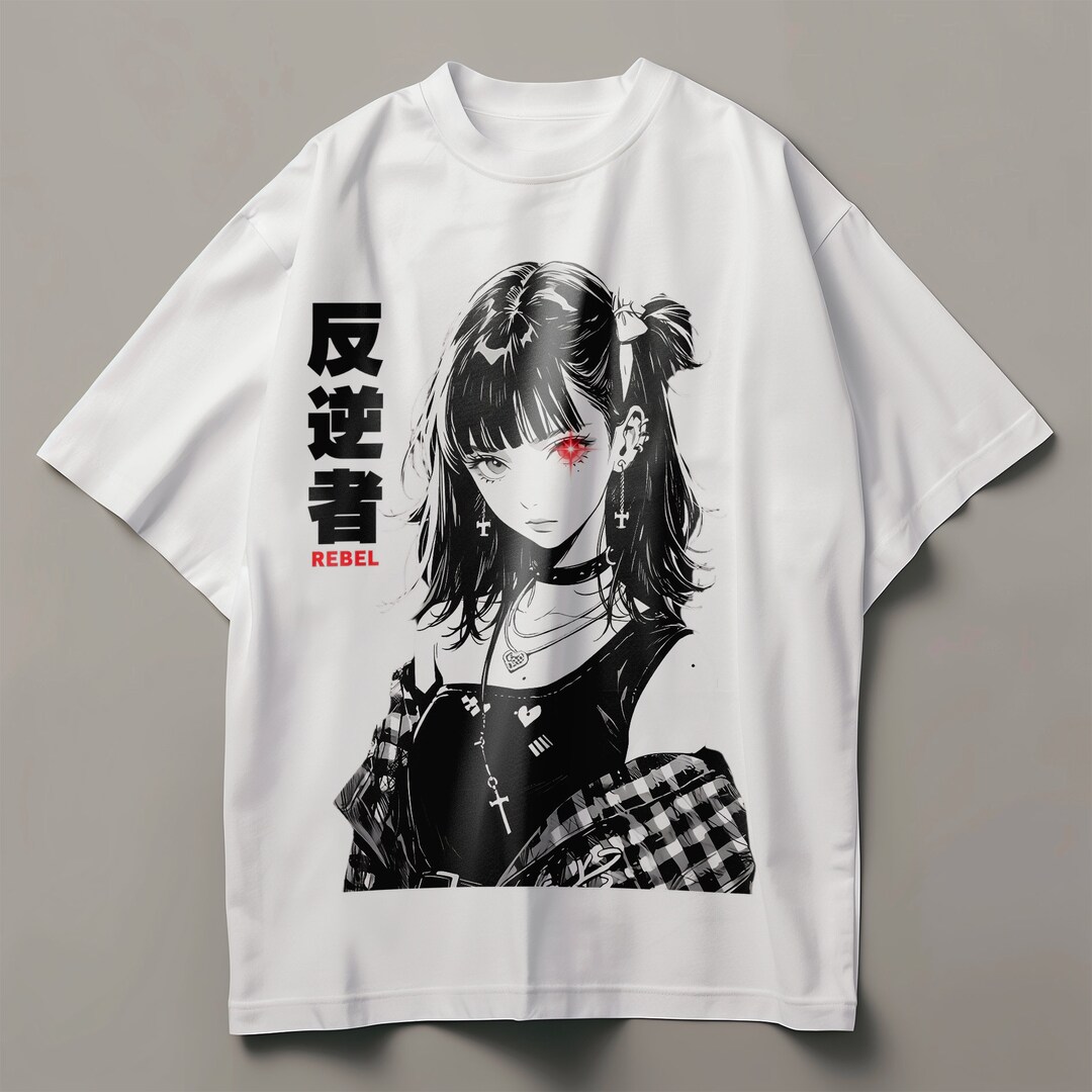 Anime Girl Oversized Tshirt, Harajuku Streetwear Goth Shirt, Japanese ...