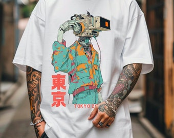 Tokyo Cyberpunk Oversized T-Shirt - Japanese Neon Streetwear - Futuristic Graphic Tee